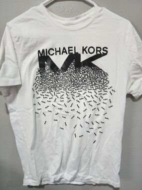 Michael Kors White Short-Sleeve Tee with Black MK Graphic